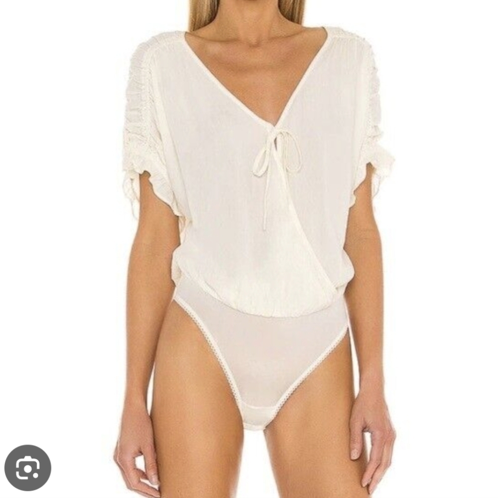 Intimately Free People Cleo Ruffled Ruched Bodysuit Powder Pink Size SP